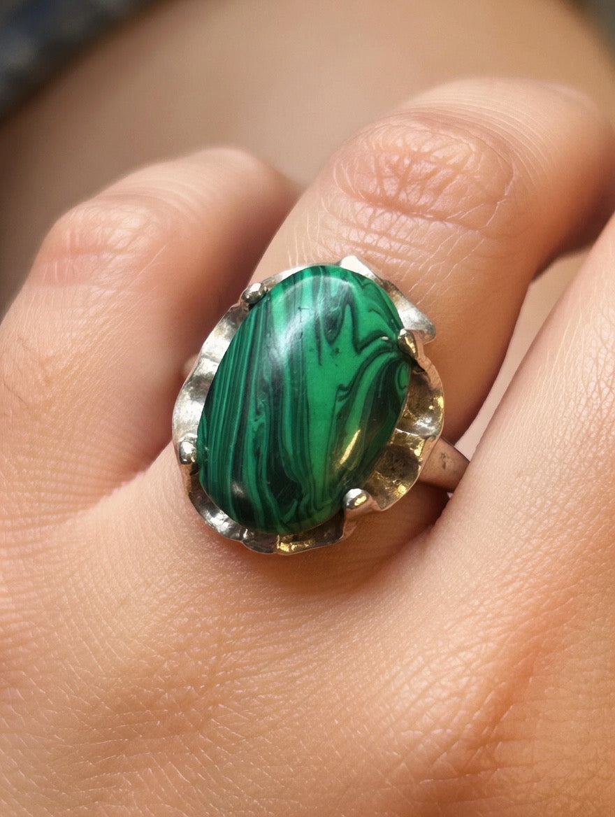 Malachite silver ring
