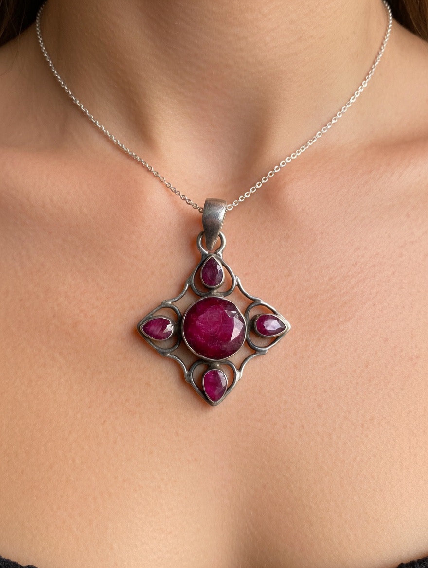 Antique Rubies silver pendant