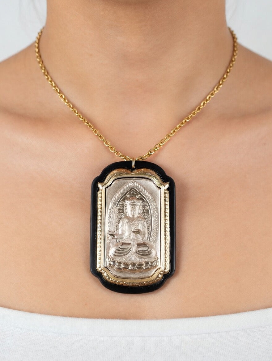 Pendant gold plated on jade Buddha
