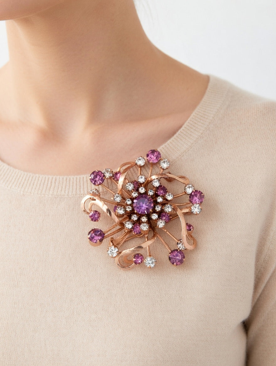 Vintage Gemstones silver brooch