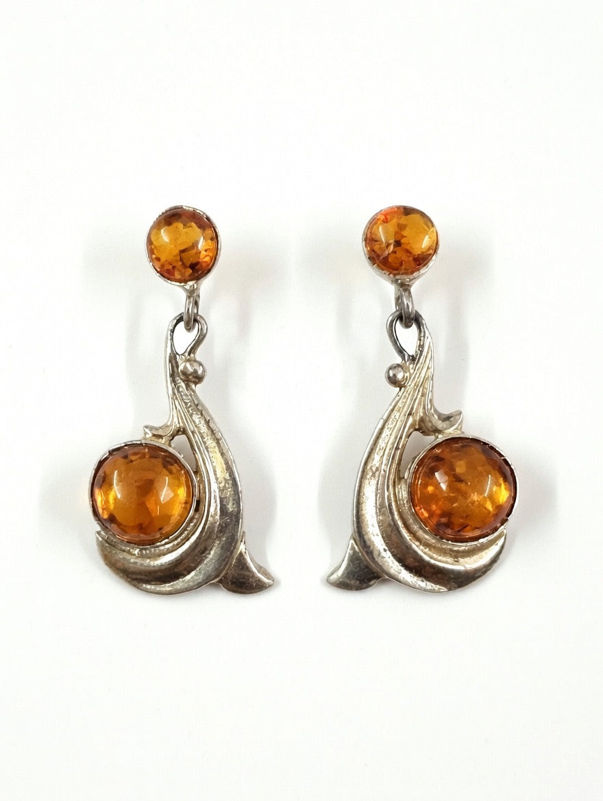 Silver earrings ambers