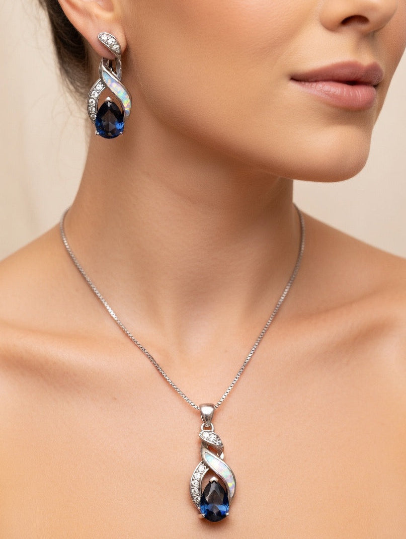 Silver jewelry set opals gemstones