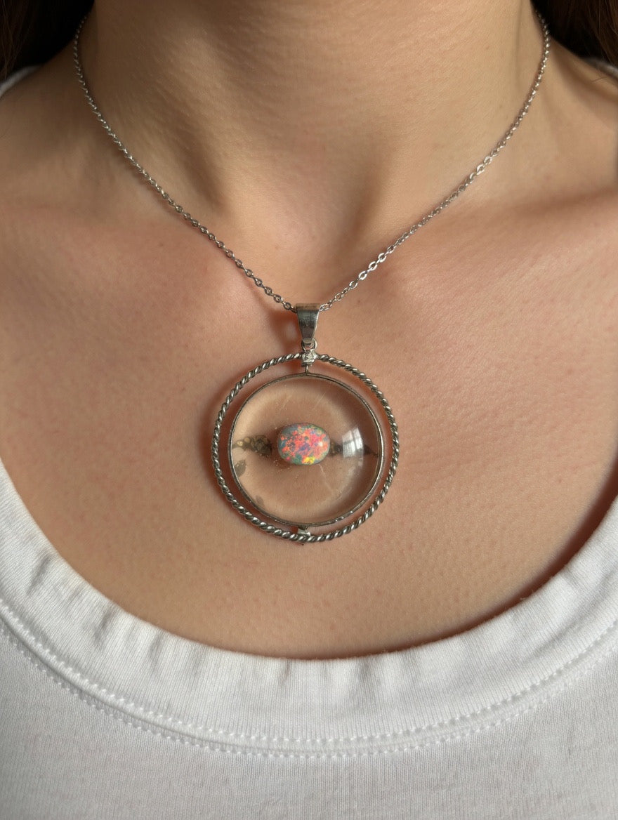 Vintage Silver pendant 2 faces (opal/amethyst)