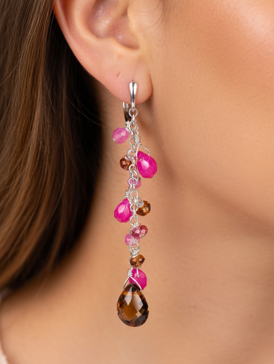 Silver earrings multi gemstones