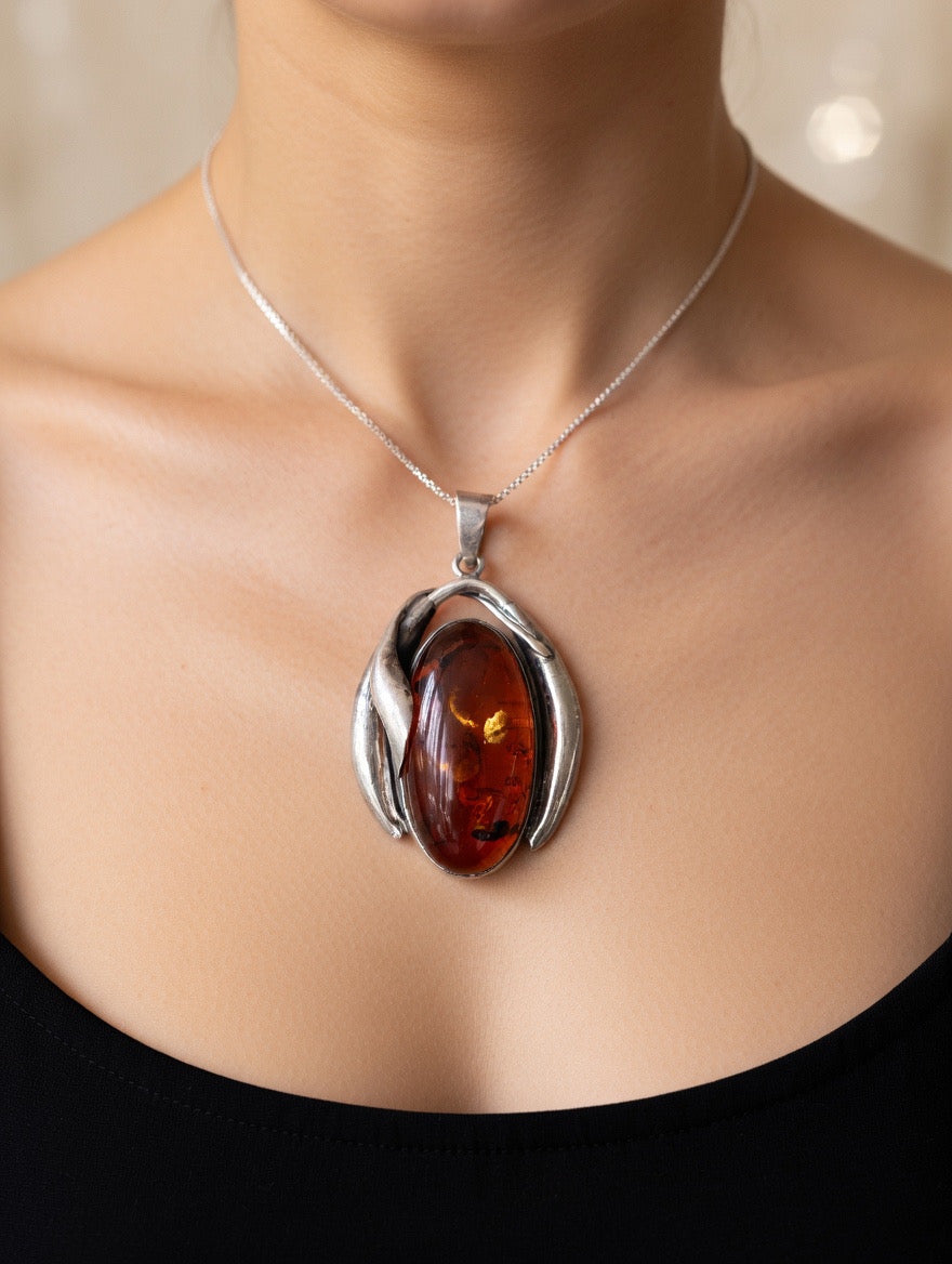 Silver pendant finest Amber